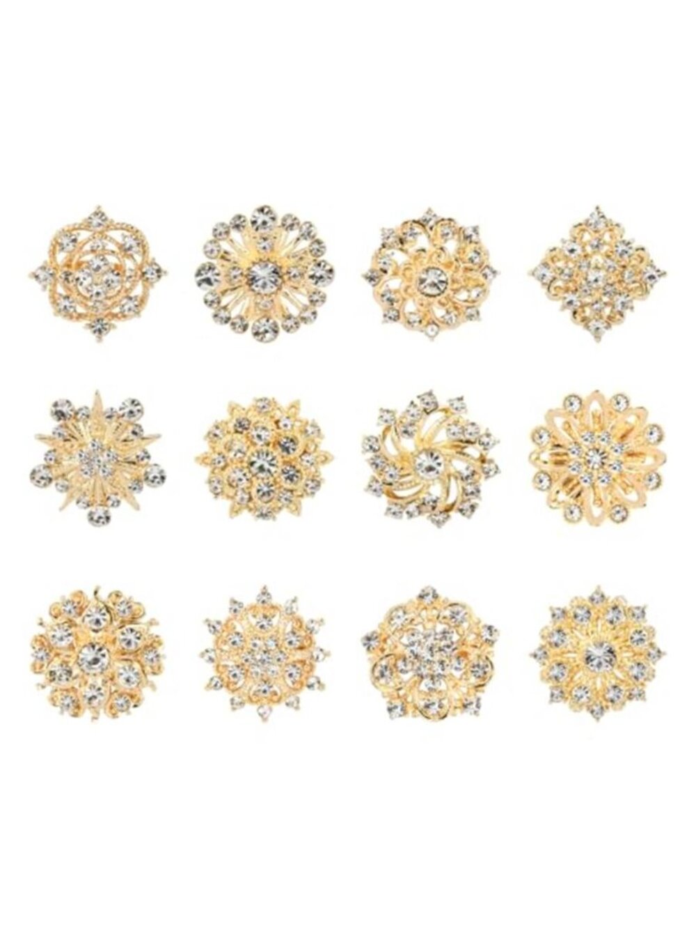 12 Pcs Crystal Rhinestone Flower Brooch Pins for Women, Alloy Flower Lapel Pins